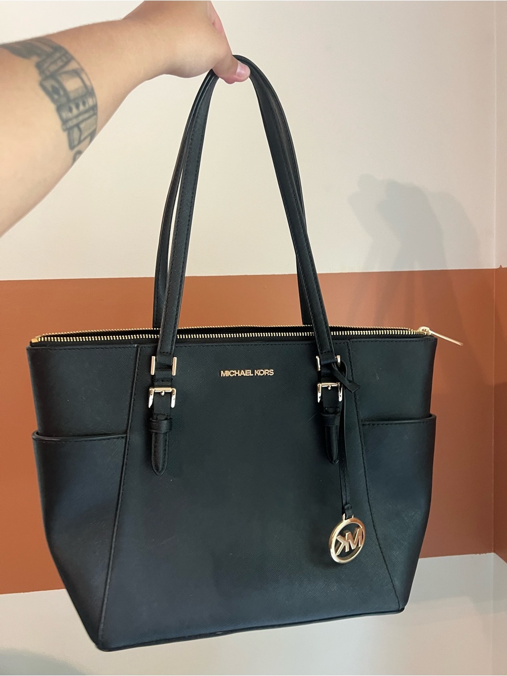 Michael Kors Black Voyager Large Saffiano Leather Tote Bag
